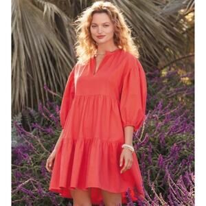 EVEREVE Sundry The Anywhere Babydoll‎ Dress M Red Tiered Balloon Sleeves Cottage